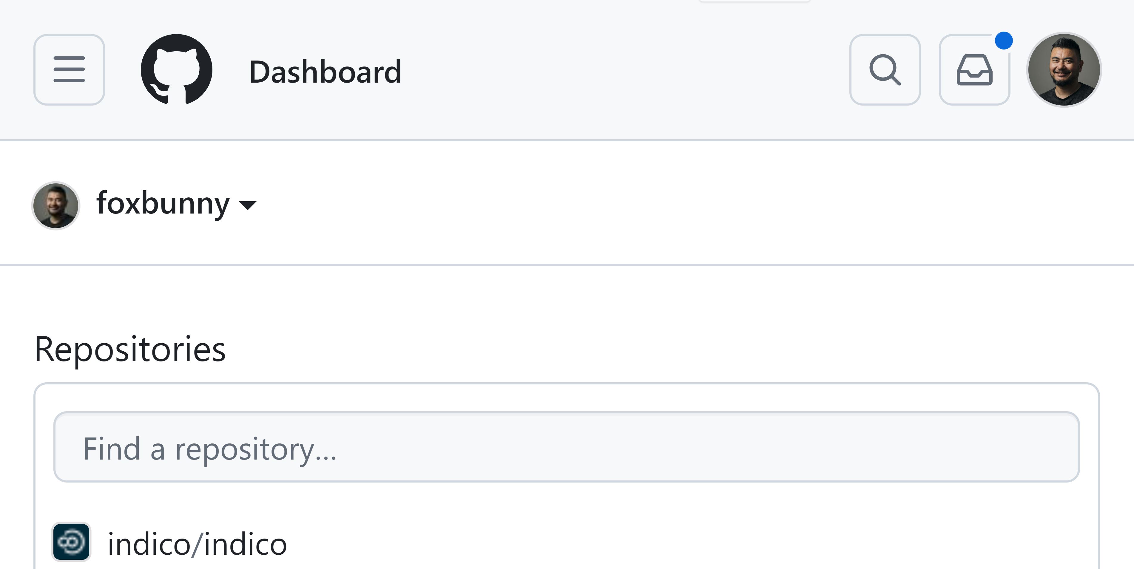 GitHub dashboard zoomed in 500%
