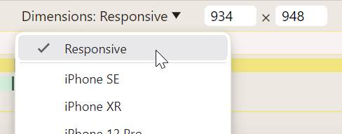 Screenshot showing the Dimensions dropdown