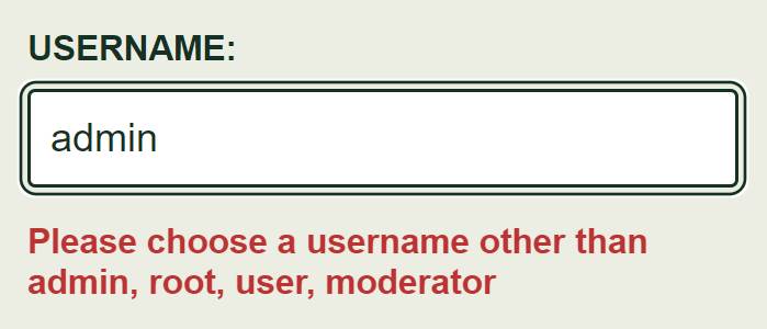 Screenshot of an actual validation error message