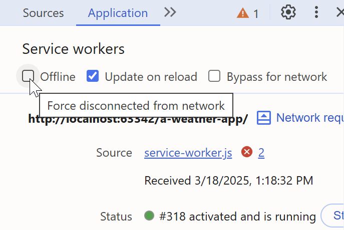 Screenshot of the developer tools offline mode option