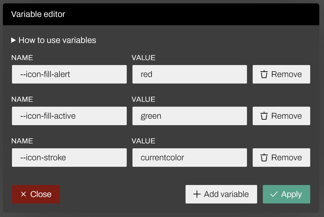 Screenshot of the SVG Spirit variable editor