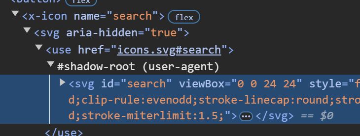 Screenshot of the shadow DOM inside inline SVG