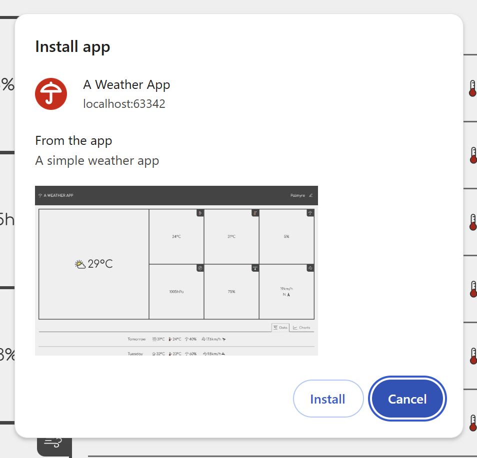 Screenshot of PWA install dialog in Vivaldi