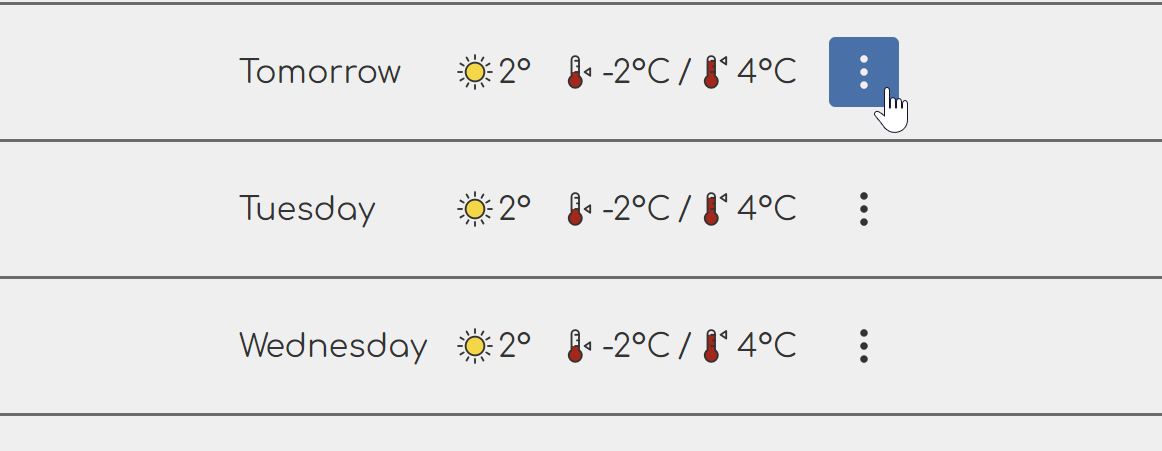Screenshot of the forecast section with restyled more information
buttons