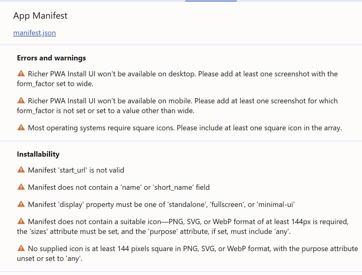 Screenshot of the warnings in the developer
tools